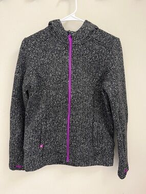 Athleta Girl Black & White Herringbone Hooded Knit Jacket Size XL/14
